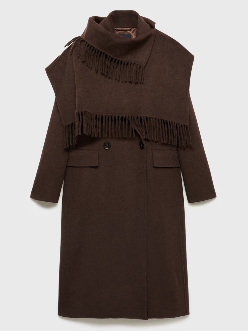 Mango WOOL COAT WITH FRINGED SCARF - Picture 5 of 11